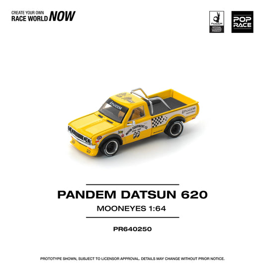 Premium scale diecast model car  – Pandem Datsun 620 Mooneyes, 1:64 Scale (Yellow) Collectible