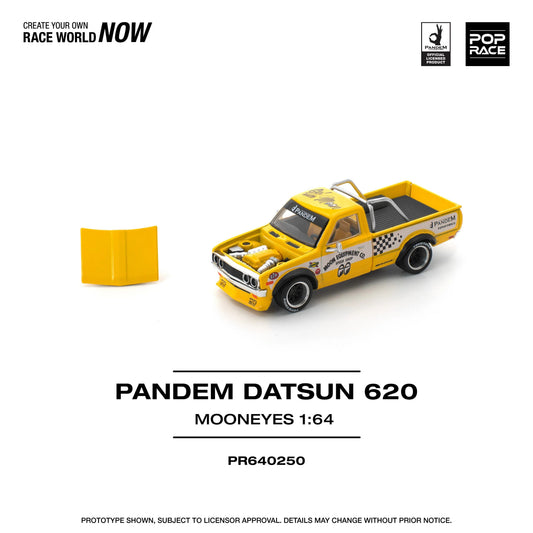 Premium scale diecast model car  – Pandem Datsun 620 Mooneyes, 1:64 Scale (Yellow) Collectible