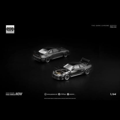 POPRACE Nissan Skyline GT-R R33 NISMO 400R, 1:64 Scale (The Dark Chrome Series)