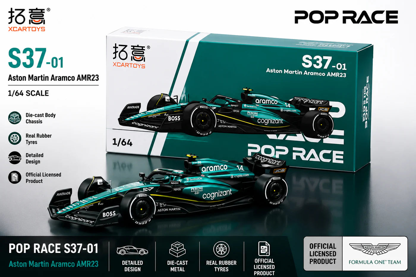 POPRACE Aston Martin Aramco AMR23 Boss (F1-Cognizant), 1:64 Scale