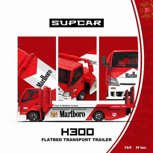 *PRE-ORDER* SUPCAR H300 Flatbed Transport Trailer - Marlboro Painted, 1:64 Scale collectible diecast model at Poketwheels