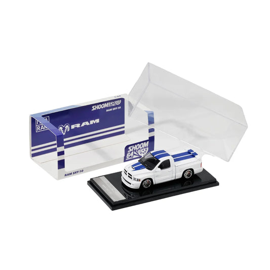 PRE-ORDER SHOOM64 Dodge Ram SRT-10 2003 White with Blue Stripes 1:64 Scale Diecast Model