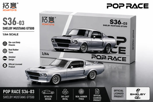 POPRACE Shelby Mustang GT500, 1:64 Scale (Silver)