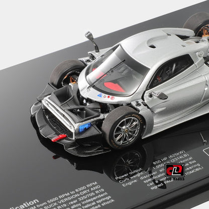 Pagani Huayra R Silver LCD Models | 1:43 Scale Diecast | Track Hypercar Collectible