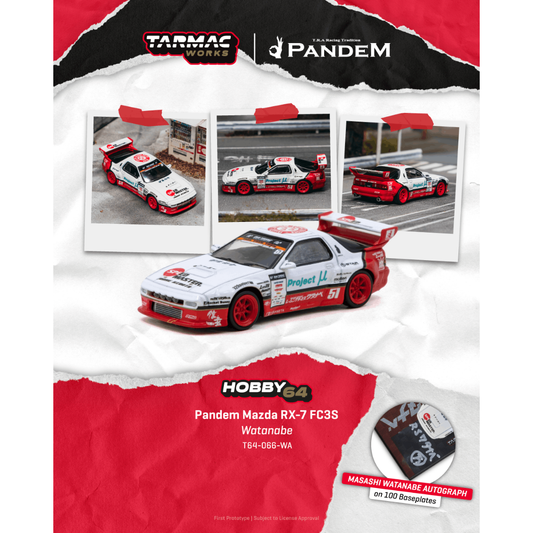 *PRE-ORDER* Pandem Mazda RX-7 FC3S (Masashi Watanabe Autograph on 100 Baseplate), 1:64 Scale collectible diecast model at Poketwheels