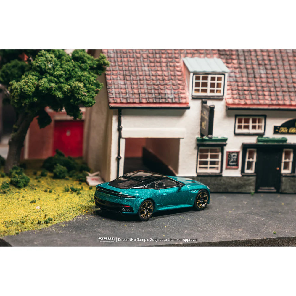 PRE-ORDER Tarmac Works Aston Martin DBS Superleggera Chance of Chase Car, 1:64 Scale (Green Metallic)