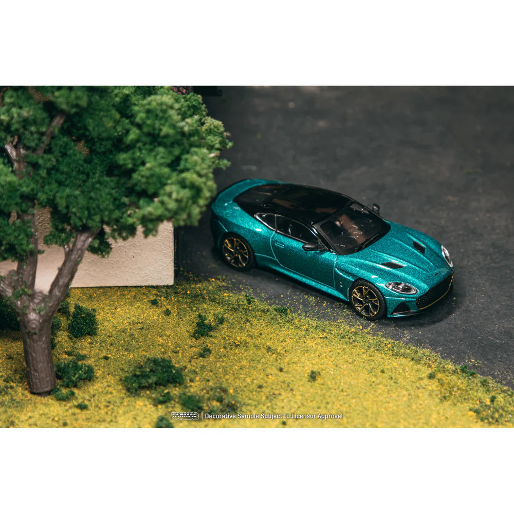 PRE-ORDER Tarmac Works Aston Martin DBS Superleggera Chance of Chase Car, 1:64 Scale (Green Metallic)