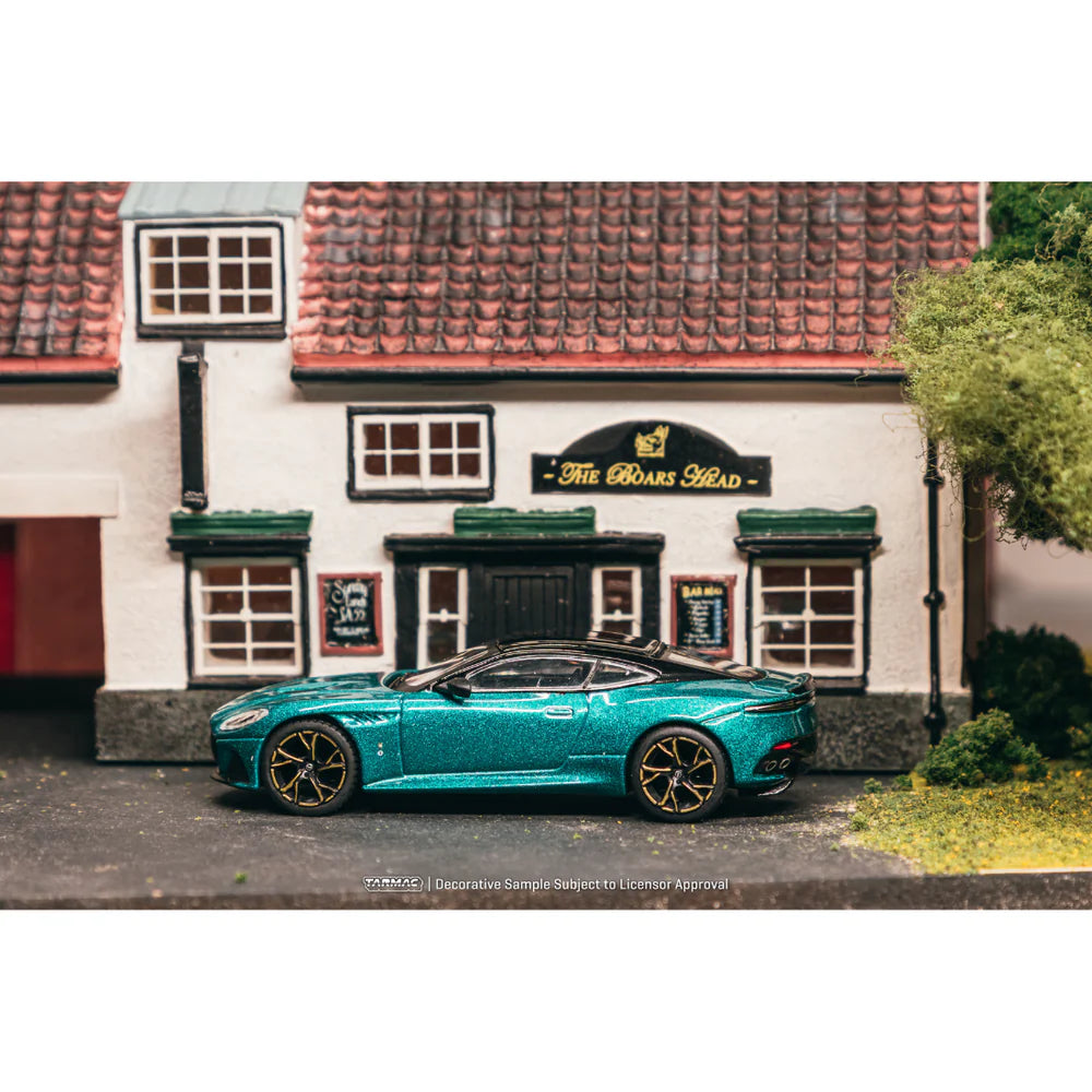 PRE-ORDER Tarmac Works Aston Martin DBS Superleggera Chance of Chase Car, 1:64 Scale (Green Metallic)
