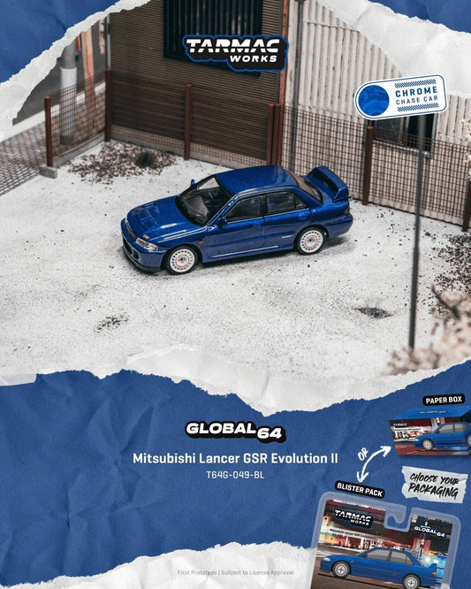 *PRE-ORDER* Mitsubishi Lancer GSR Evolution II Chance of Chase Car, 1:64 Scale (Blue) Blister Pack collectible diecast model at Poketwheels