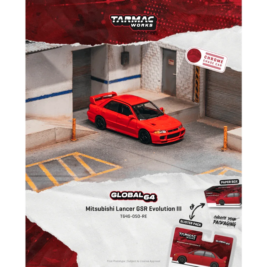 *PRE-ORDER* Mitsubishi Lancer GSR Evolution III Red (Chance of Chase Car), 1:64 Scale collectible diecast model at Poketwheels