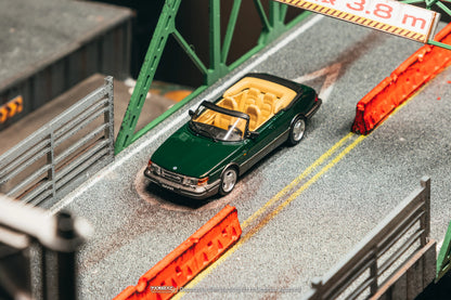 PRE-ORDER Tarmac Works Saab 900 Turbo Convertible Chance of Chase Car, 1:64 Scale (Green)