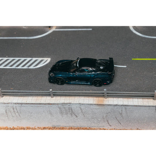 PRE-ORDER Tarmac Works Mazda RX-7 VeilSide Fortune7 Chance of Chase Car, 1:64 Scale (Dark Blue / Black)