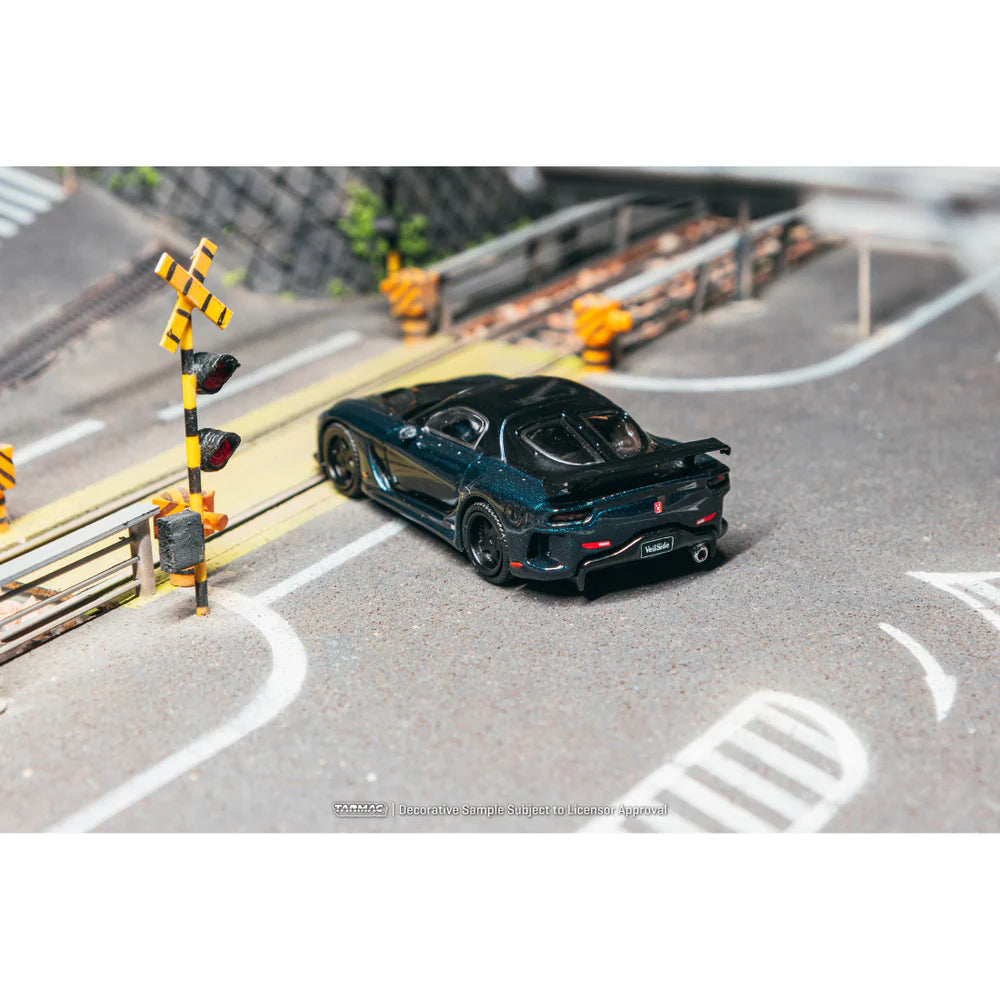 PRE-ORDER Tarmac Works Mazda RX-7 VeilSide Fortune7 Chance of Chase Car, 1:64 Scale (Dark Blue / Black)