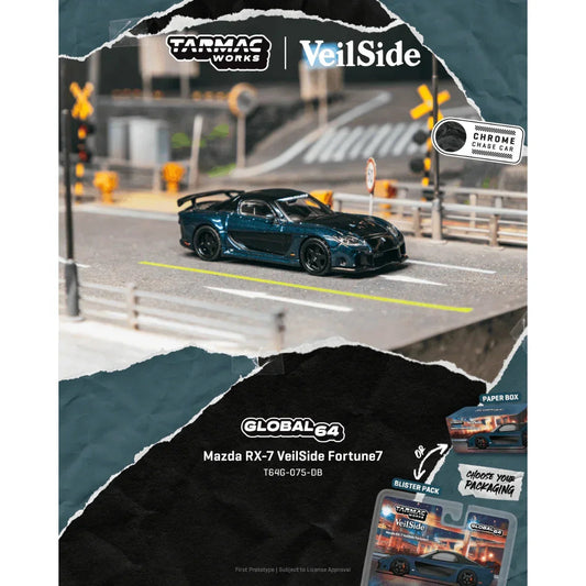 *PRE-ORDER* Mazda RX-7 VeilSide Fortune7 Chance of Chase Car, 1:64 Scale (Dark Blue / Black) collectible diecast model at Poketwheels