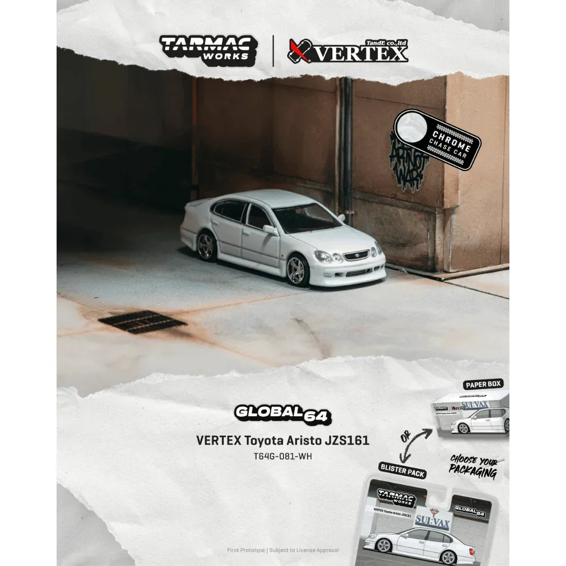*PRE-ORDER* VERTEX Toyota Aristo JZS161 (White) Chance of Chase Car, 1:64 Scale collectible diecast model at Poketwheels