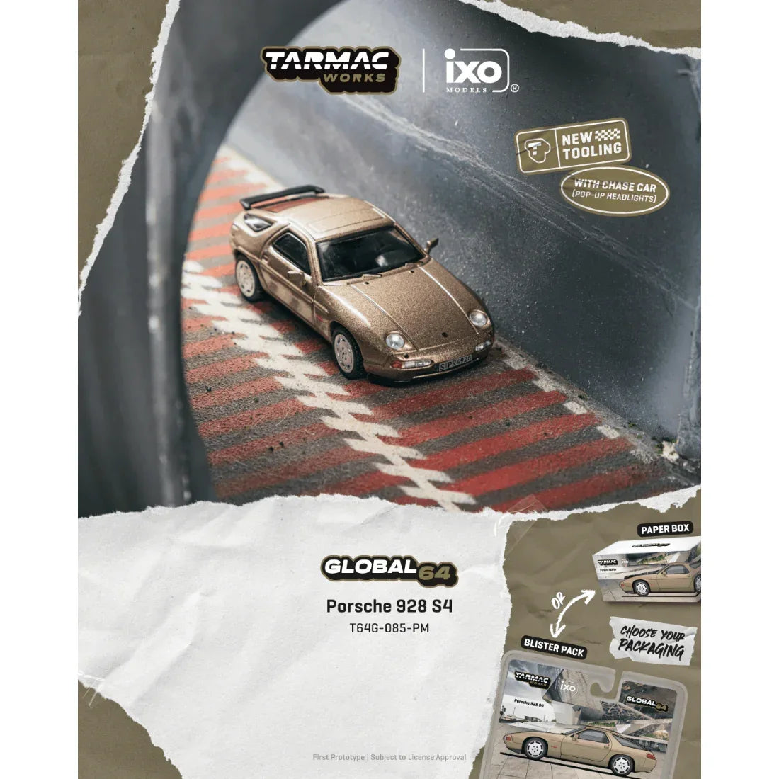 *PRE-ORDER* Porsche 928 S4 Chance of Chase Car (with Pop-Ip Head-Lights), 1:64 Scale (Platinum Metallic) collectible diecast model at Poketwheels