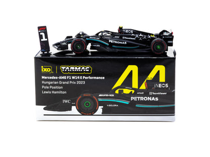 Tarmac Works X iXO Models GLOBAL64 Mercedes-AMG F1 W14 E Performance Hungarian GP 2023 Pole Position Lewis Hamilton 1:64 Diecast