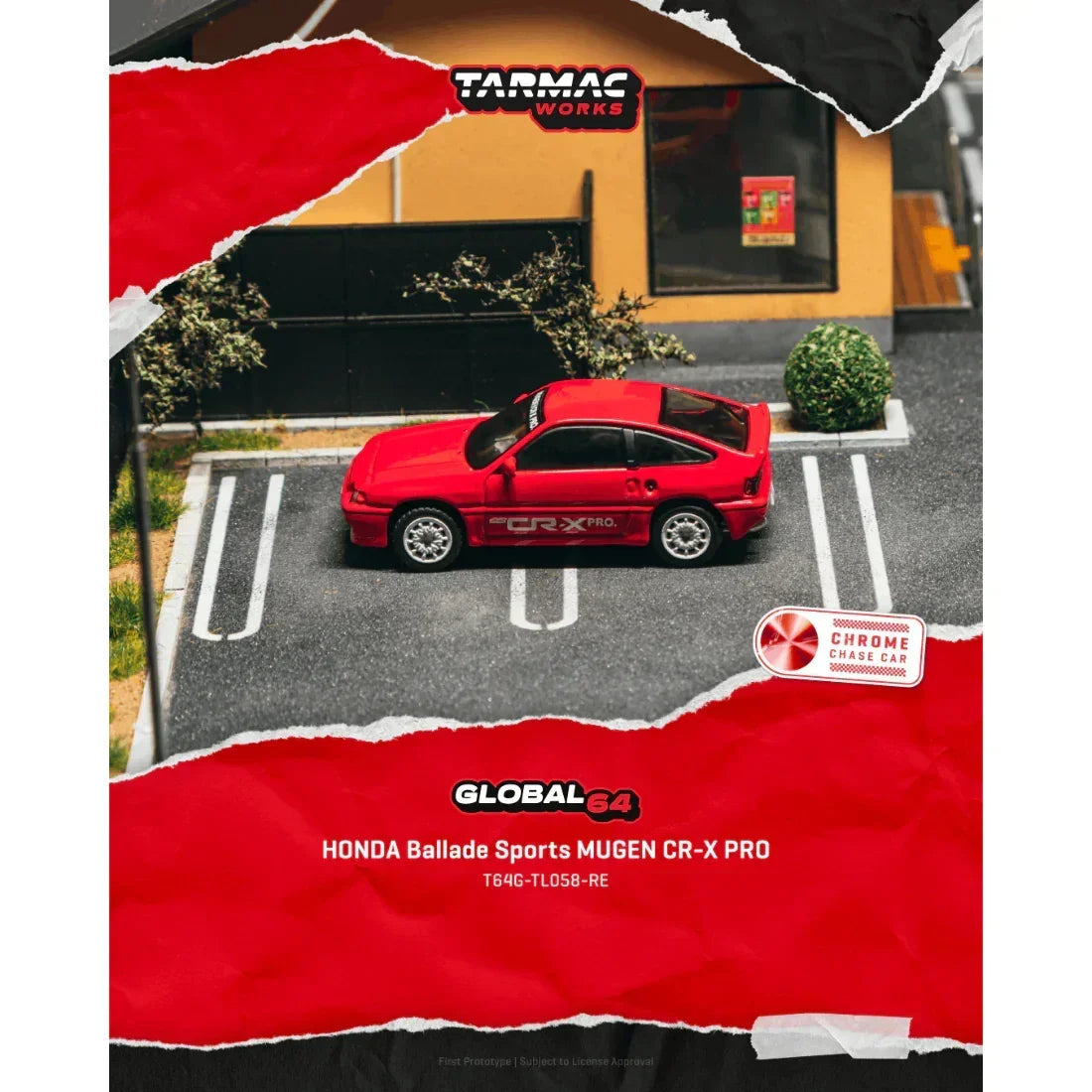 *PRE-ORDER* Honda Ballade Sports MUGEN CR-X PRO Chance of Chase Car, 1:64 Scale (Red) collectible diecast model at Poketwheels