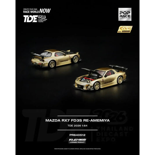 *TDE 2026* Mazda RX-7 FD3S RE-Amemiya with Carbon Fiber Hood (Open Hood with Engine Details), 1:64 Scale collectible diecast model at Poketwheels