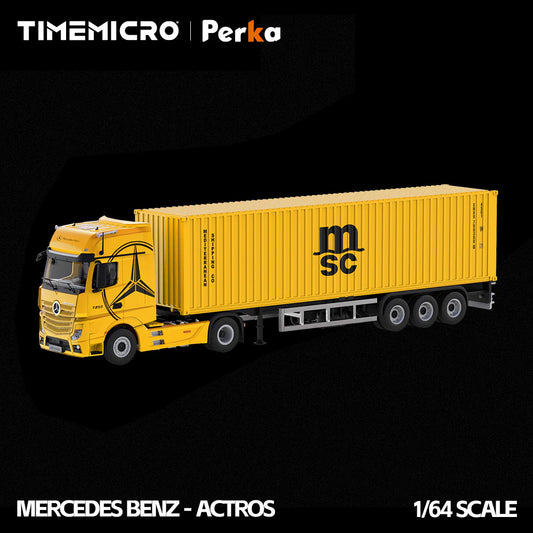 PRE-ORDER Time Micro Mercedes-Benz Actros Container Truck Bright Yellow 1:64 Scale Diecast Model