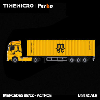 PRE-ORDER Time Micro Mercedes-Benz Actros Container Truck Bright Yellow 1:64 Scale Diecast Model