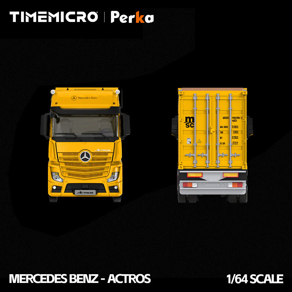 PRE-ORDER Time Micro Mercedes-Benz Actros Container Truck Bright Yellow 1:64 Scale Diecast Model