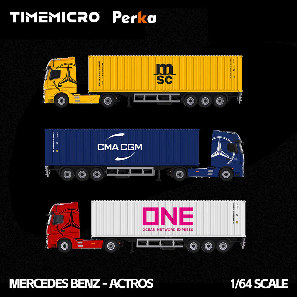 PRE-ORDER Time Micro Mercedes-Benz Actros Container Truck Bright Yellow 1:64 Scale Diecast Model