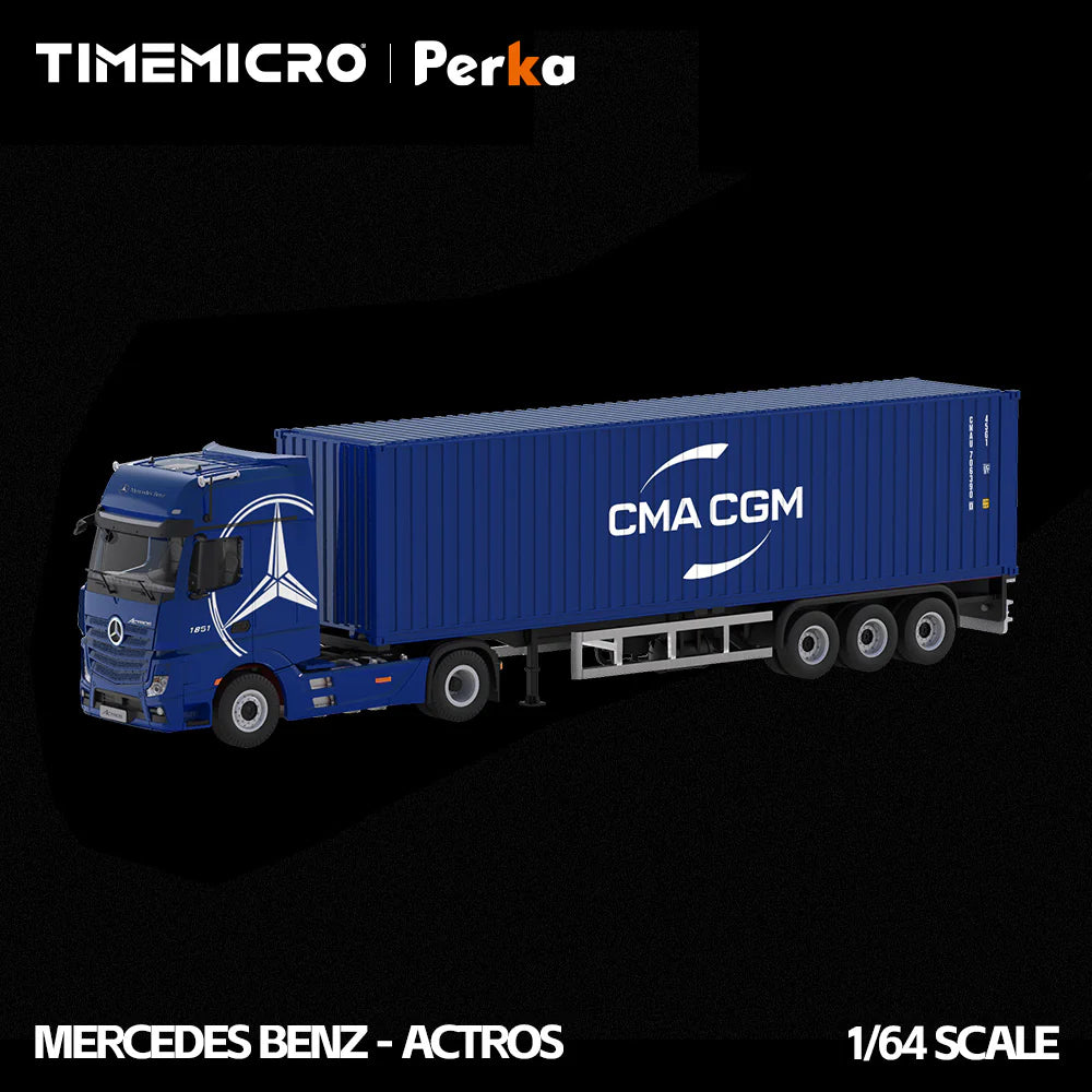 PRE-ORDER Time Micro TM Mercedes-Benz Actros Container Truck Deep Sea Blue 1:64 Scale Diecast Model