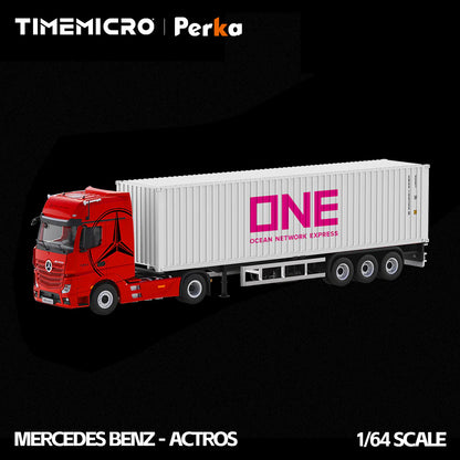 PRE-ORDER | Mercedes-Benz Actros Container Truck 1:64 Scale (Red Flame White) by Time Micro