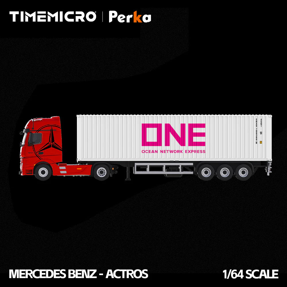 PRE-ORDER Time Micro TM Mercedes-Benz Actros Container Truck Red Flame White 1:64 Scale Diecast Model
