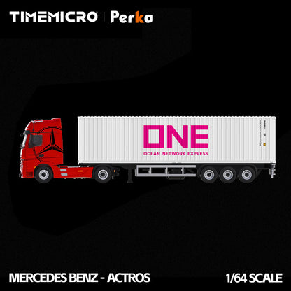 PRE-ORDER Time Micro TM Mercedes-Benz Actros Container Truck Red Flame White 1:64 Scale Diecast Model