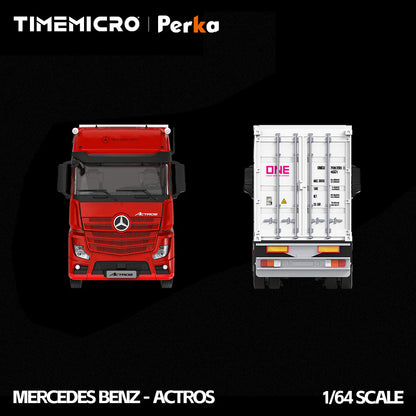 PRE-ORDER Time Micro TM Mercedes-Benz Actros Container Truck Red Flame White 1:64 Scale Diecast Model