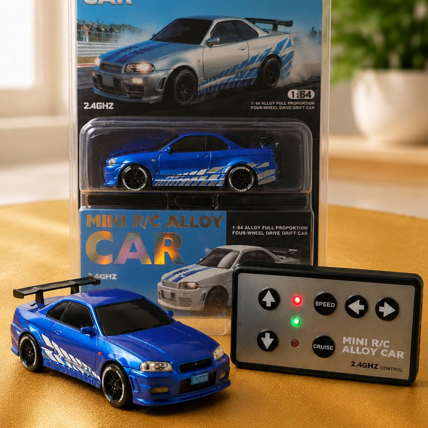 Nissan R34 Blue Yegao Mini RC Car 2.4GHZ Imported 1:64