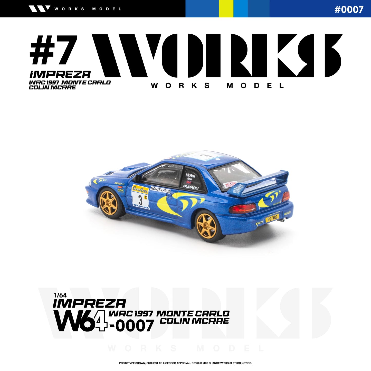 PRE-ORDER Works Model Subaru Impreza WRC 1997 Monte Carlo Colin McRae, 1:64 Scale