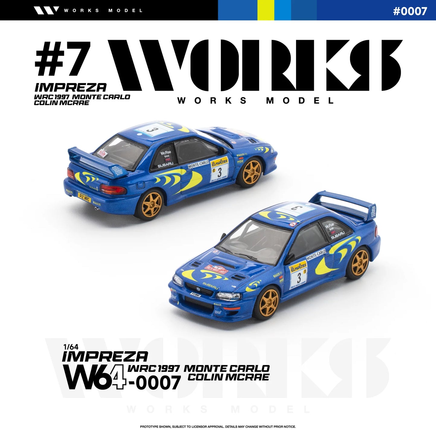 PRE-ORDER Works Model Subaru Impreza WRC 1997 Monte Carlo Colin McRae, 1:64 Scale
