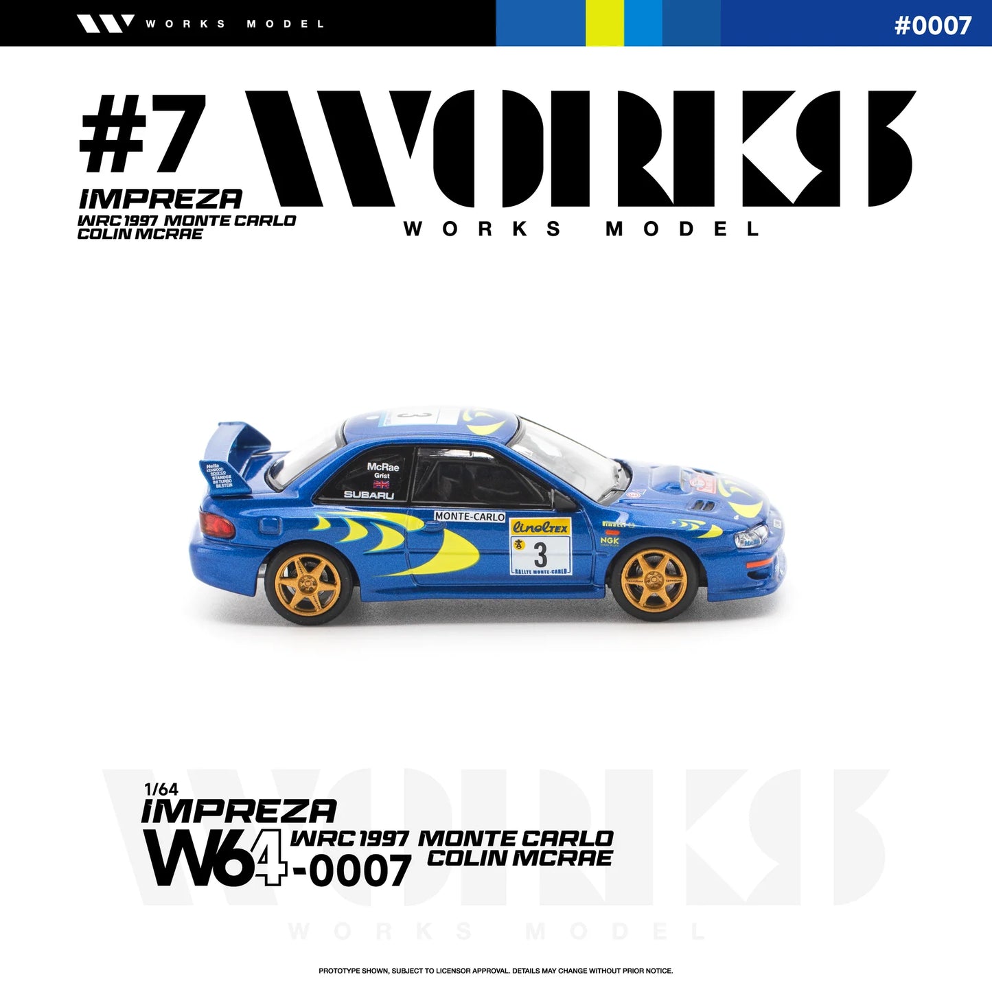 PRE-ORDER Works Model Subaru Impreza WRC 1997 Monte Carlo Colin McRae, 1:64 Scale