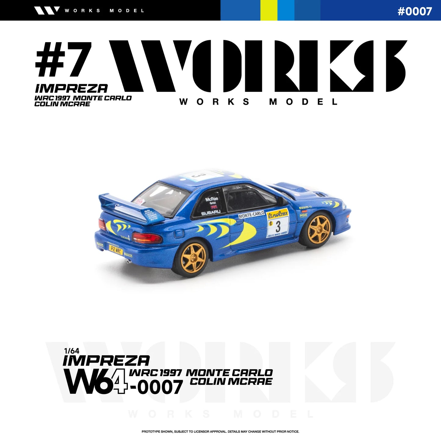 PRE-ORDER Works Model Subaru Impreza WRC 1997 Monte Carlo Colin McRae, 1:64 Scale