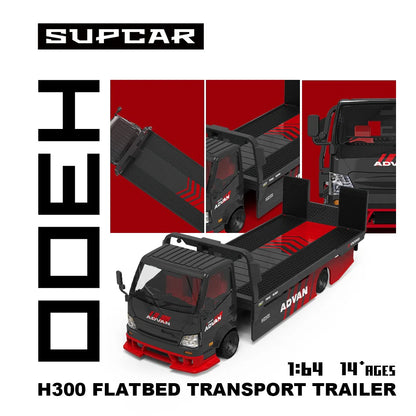 PRE-ORDER | Advan H300 Flatbed Transport Trailer 1:64 Scale (Red) by Time Micro