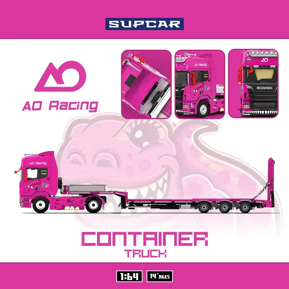 *PRE-ORDER* Scania Flatbed Transport Vehicle - Tyrannosaurus Rex, 1:64 Scale (Pink) collectible diecast model at Poketwheels