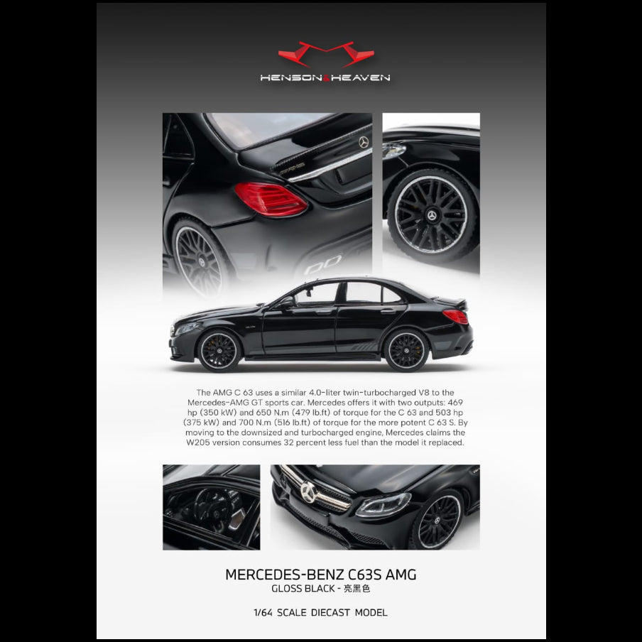 *PRE-ORDER* Mercedes Benz C63 Coupe AMG W205, 1:64 Scale (Gloss Black) collectible diecast model at Poketwheels