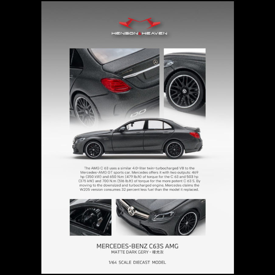 *PRE-ORDER* Mercedes Benz C63 Coupe AMG W205, 1:64 Scale (Matte Dark Grey) collectible diecast model at Poketwheels