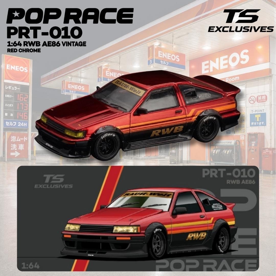 *PRE-ORDER* RWB AE86 - Chrome Vintage Red (Chance of Chase Car), 1:64 Scale collectible diecast model at Poketwheels