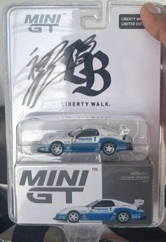 *PRE-ORDER* Wataru Kato Signed Exclusive - Mini GT (Liberty Walk Limited Edition) Mazda RX7 Blister, 1:64 Scale collectible diecast model at Poketwheels