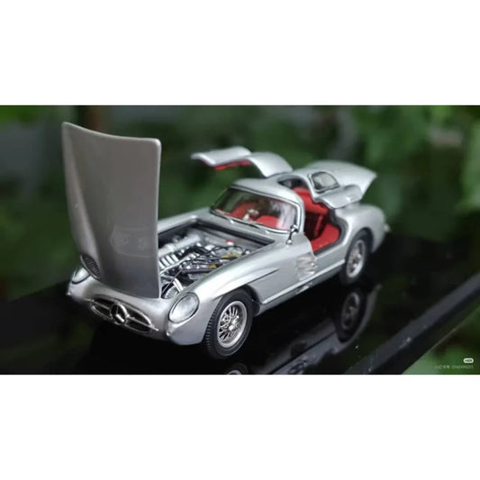 *PRE-ORDER* Mercedes-Benz 300 SLR Uhlenhaut Coupé (W196S) Silver with Red Interior (Openable Doors, Hood & Visible Engine), 1:64 Scale collectible diecast model at Poketwheels
