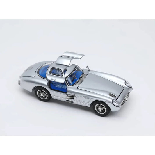 *PRE-ORDER*Mercedes-Benz 300 SLR Uhlenhaut Coupé (W196S) Silver with Blue Interior (Openable Doors, Hood & Visible Engine), 1:64 Scale collectible diecast model at Poketwheels