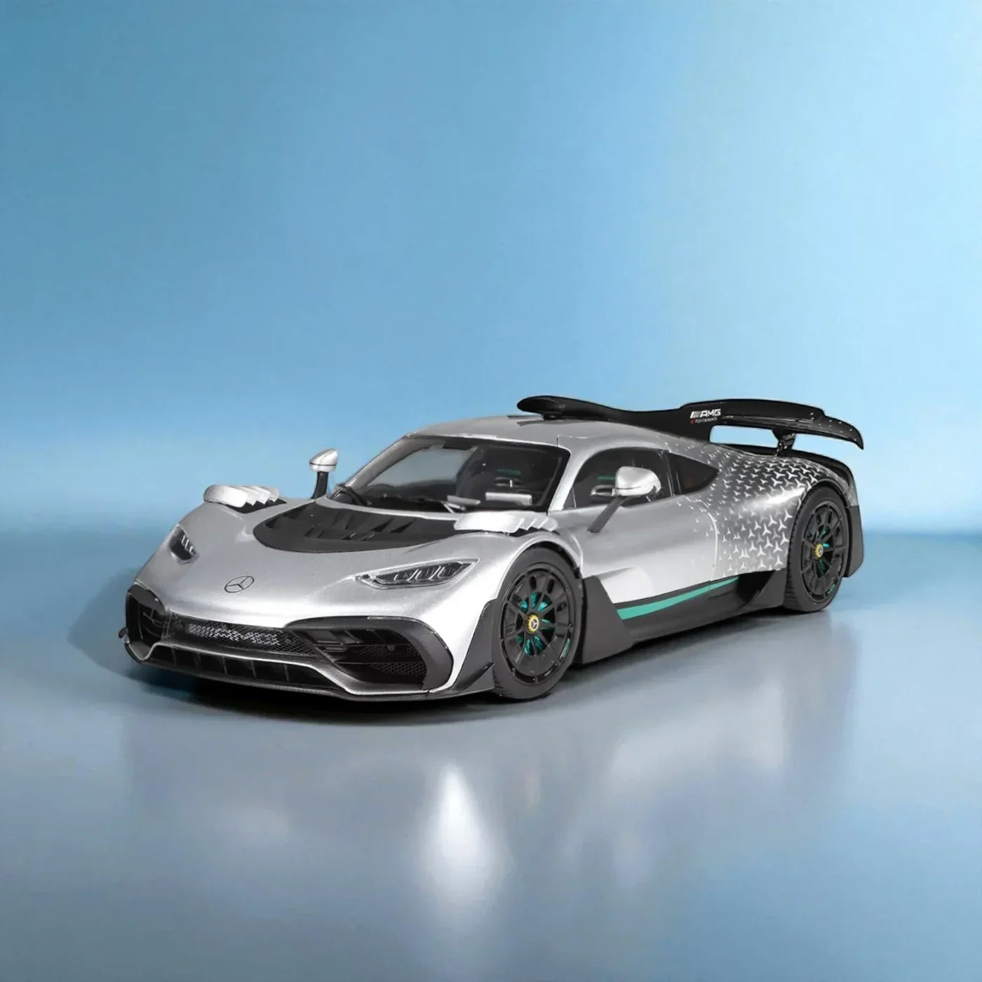 NZG Mercedes-AMG ONE Race with Stars Silver 1:18 Scale Diecast Model