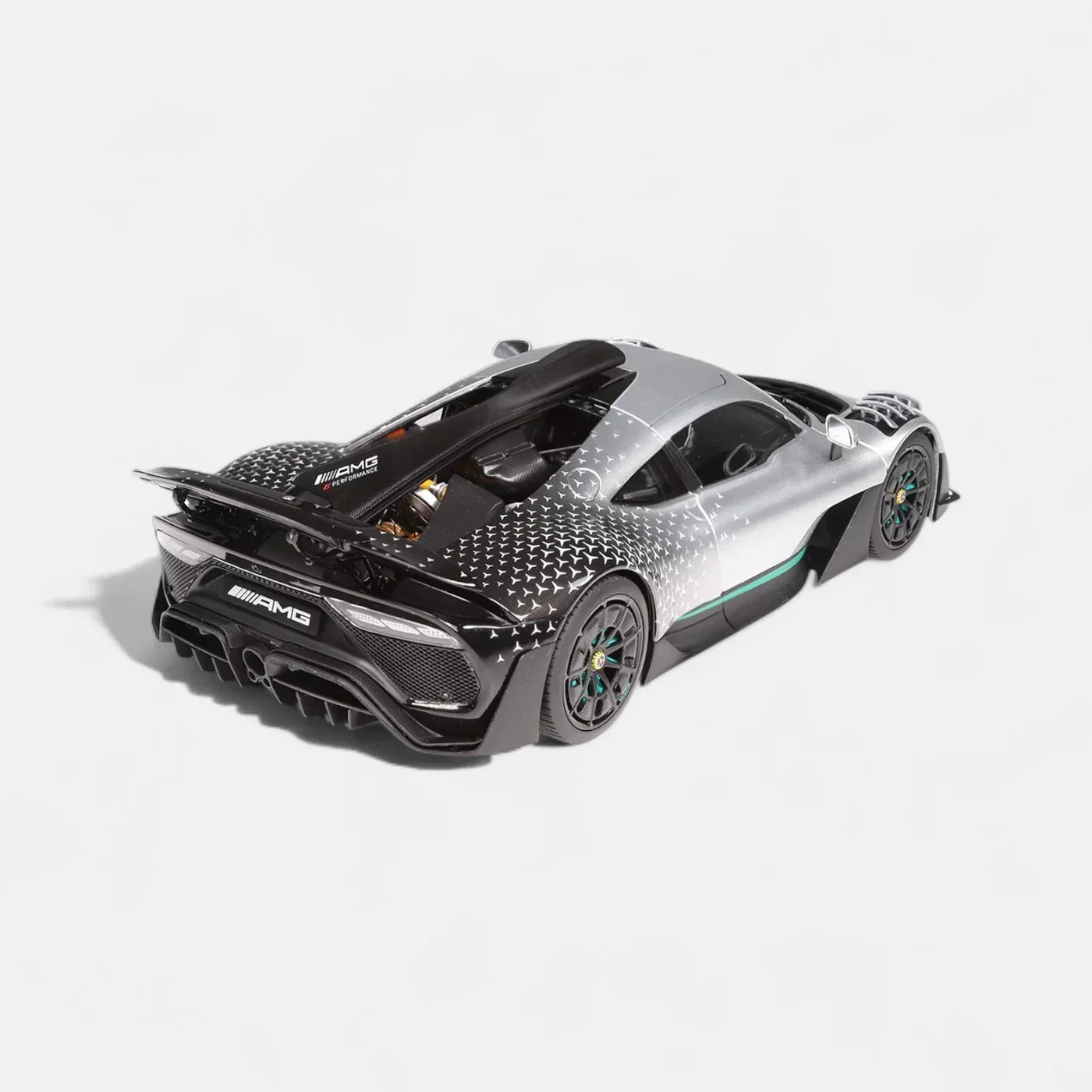 NZG Mercedes-AMG ONE Race with Stars Silver 1:18 Scale Diecast Model