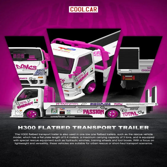 *PRE-ORDER* H300 Flatbed Transport Truck, 1:64 Scale (White & Pink) collectible diecast model at Poketwheels