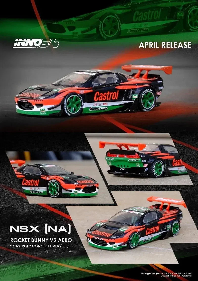 INNO64 Honda NSX (NA1) Rocket Bunny V2 Aero Castrol Concept Livery 1:64 Scale Diecast Model (Pre-Order)