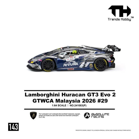 Premium scale diecast model car  – *PRE-ORDER* Lamborghini Huracan GT3 EVO2 - GTWCA 2026 29# , 1:64 Scale Collectible